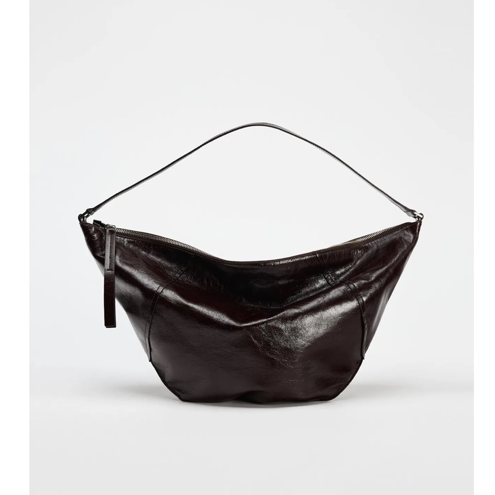 Zara leather croissant shoulder bag NWT